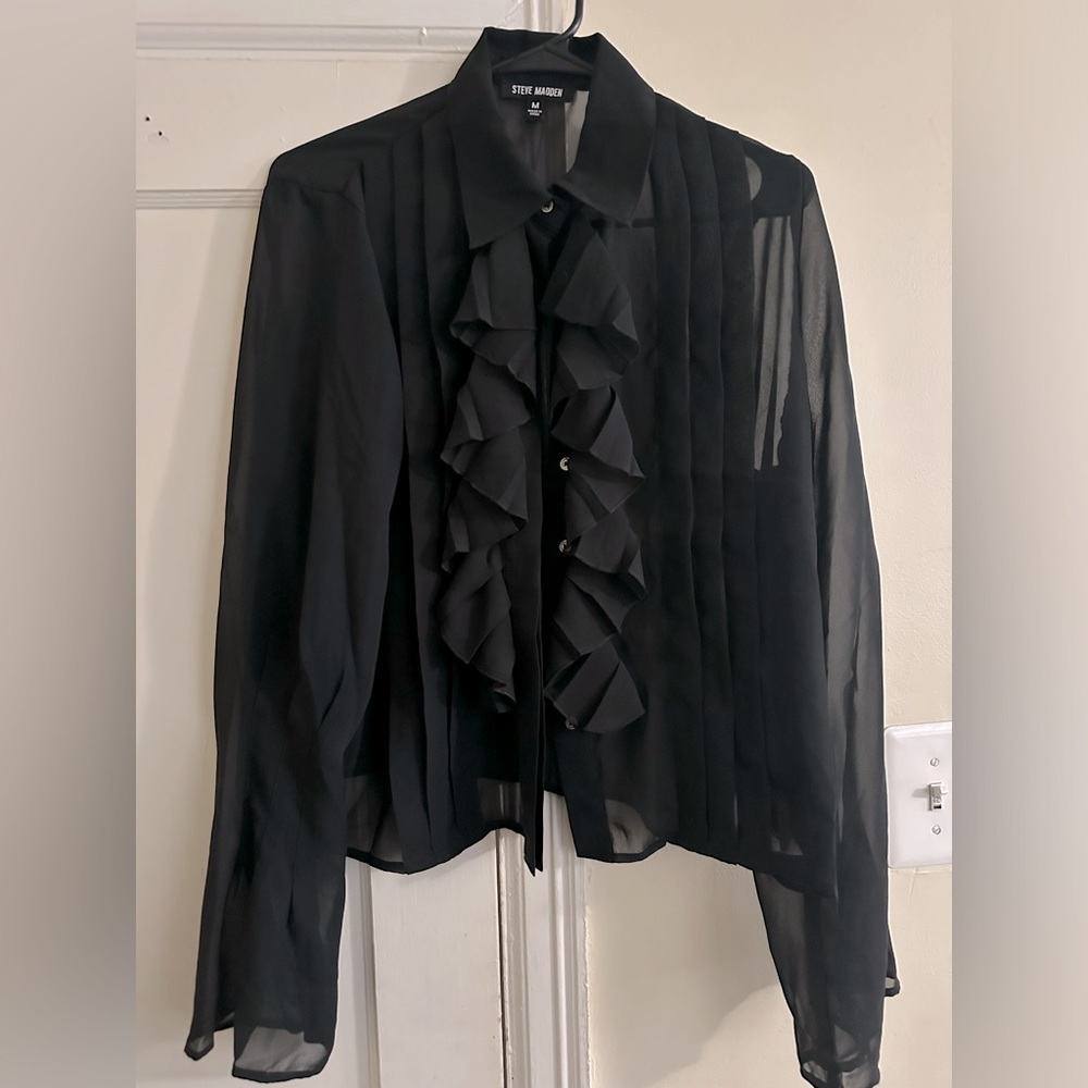 STEVE MADDEN MESH/SHEER BUTTON DOWN SHIRT